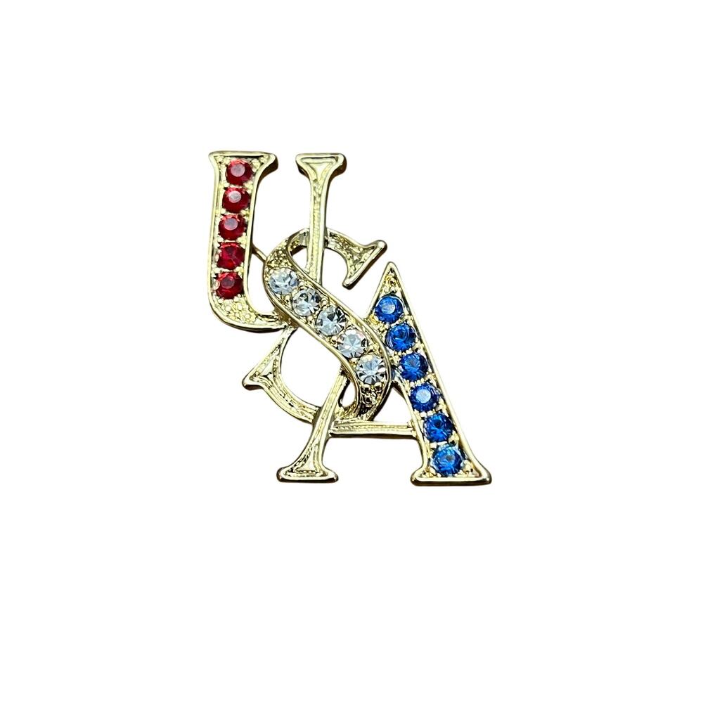USA red, white & blue rhinestone pin- NEW